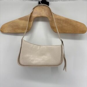 A New Day Cream Croc Embossed Baguette Shoulder Bag Faux Leather Neutral